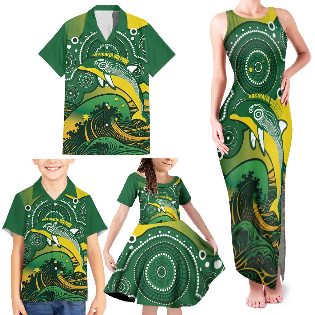 Personalised Australia Swimming Family Matching Tank Maxi Dress and Hawaiian Shirt Aussie Dolphin Aboriginal National Color