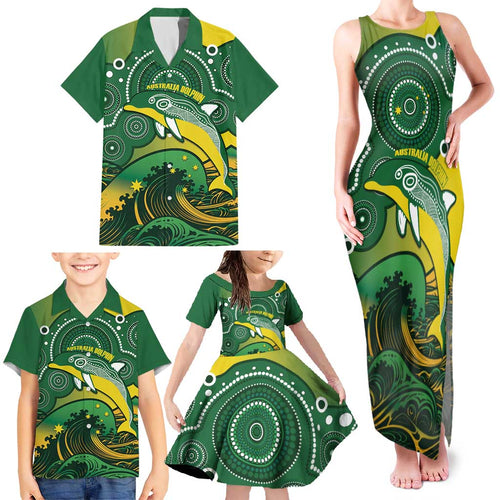 Personalised Australia Swimming Family Matching Tank Maxi Dress and Hawaiian Shirt Aussie Dolphin Aboriginal National Color