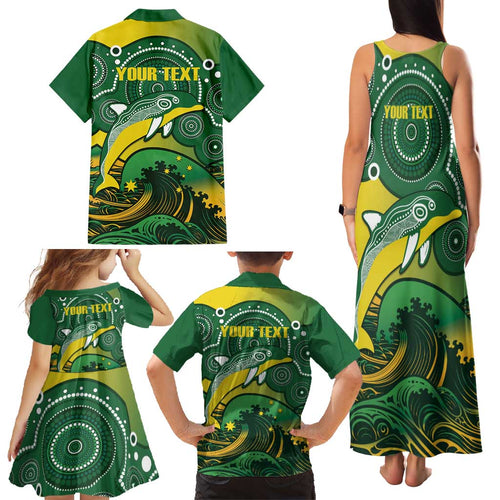 Personalised Australia Swimming Family Matching Tank Maxi Dress and Hawaiian Shirt Aussie Dolphin Aboriginal National Color