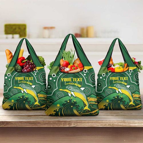 Personalised Australia Swimming Grocery Bag Aussie Dolphin Aboriginal National Color