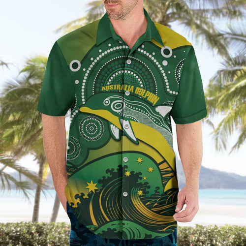 Personalised Australia Swimming Hawaiian Shirt Aussie Dolphin Aboriginal National Color