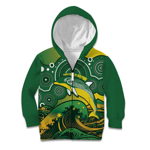 Personalised Australia Swimming Kid Hoodie Aussie Dolphin Aboriginal National Color