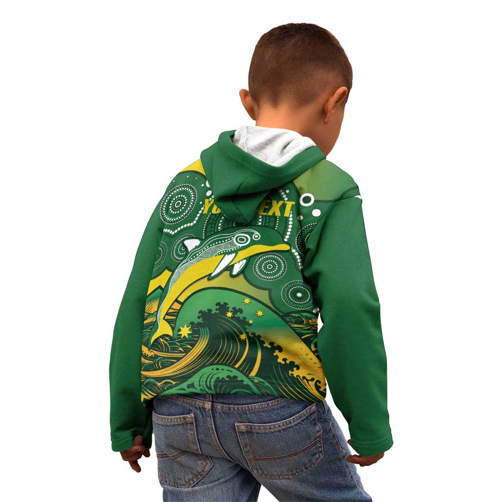 Personalised Australia Swimming Kid Hoodie Aussie Dolphin Aboriginal National Color