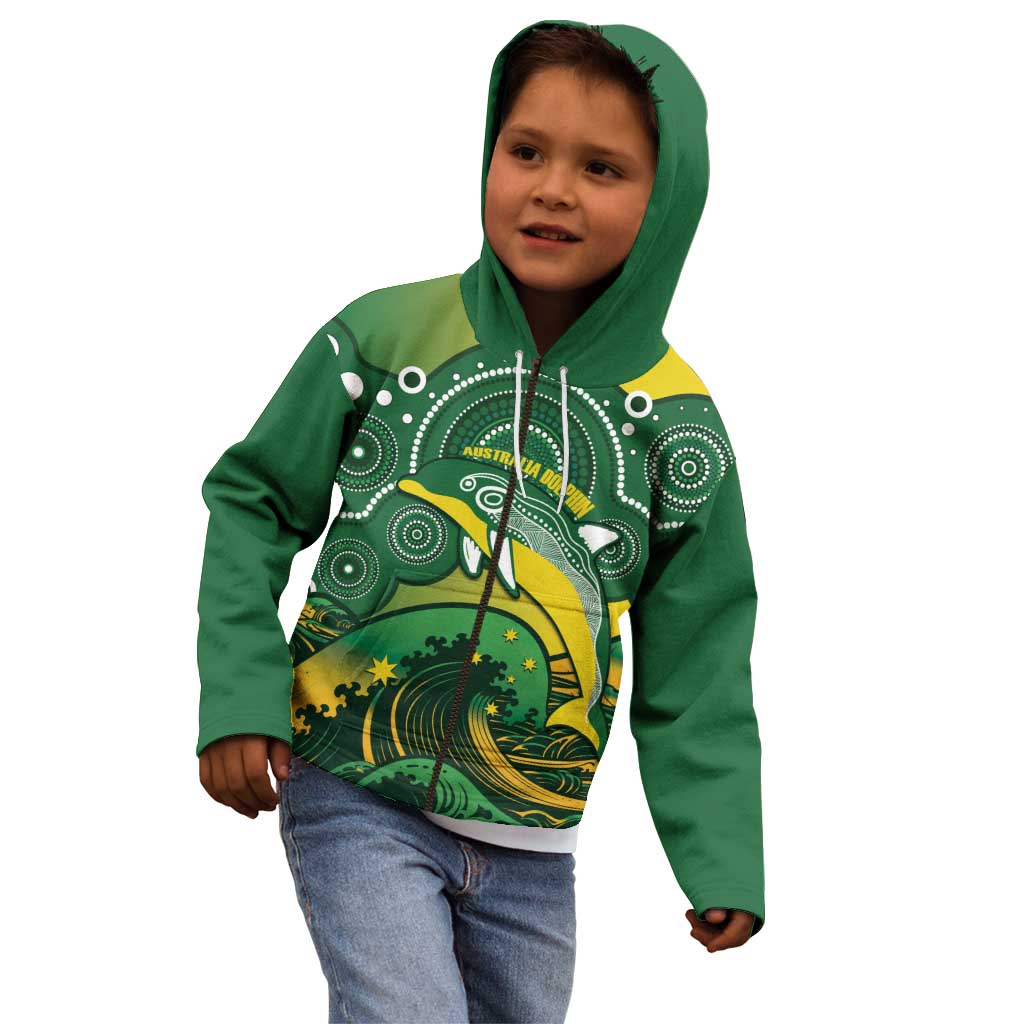 Personalised Australia Swimming Kid Hoodie Aussie Dolphin Aboriginal National Color