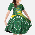 Personalised Australia Swimming Kid Short Sleeve Dress Aussie Dolphin Aboriginal National Color