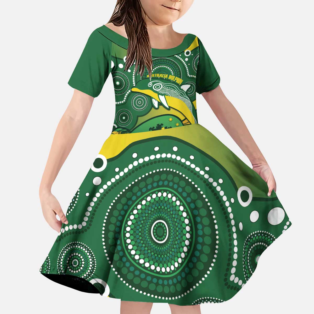 Personalised Australia Swimming Kid Short Sleeve Dress Aussie Dolphin Aboriginal National Color