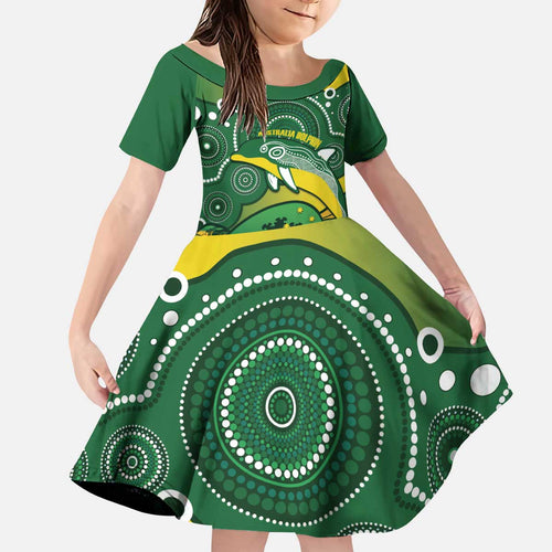 Personalised Australia Swimming Kid Short Sleeve Dress Aussie Dolphin Aboriginal National Color