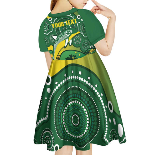 Personalised Australia Swimming Kid Short Sleeve Dress Aussie Dolphin Aboriginal National Color
