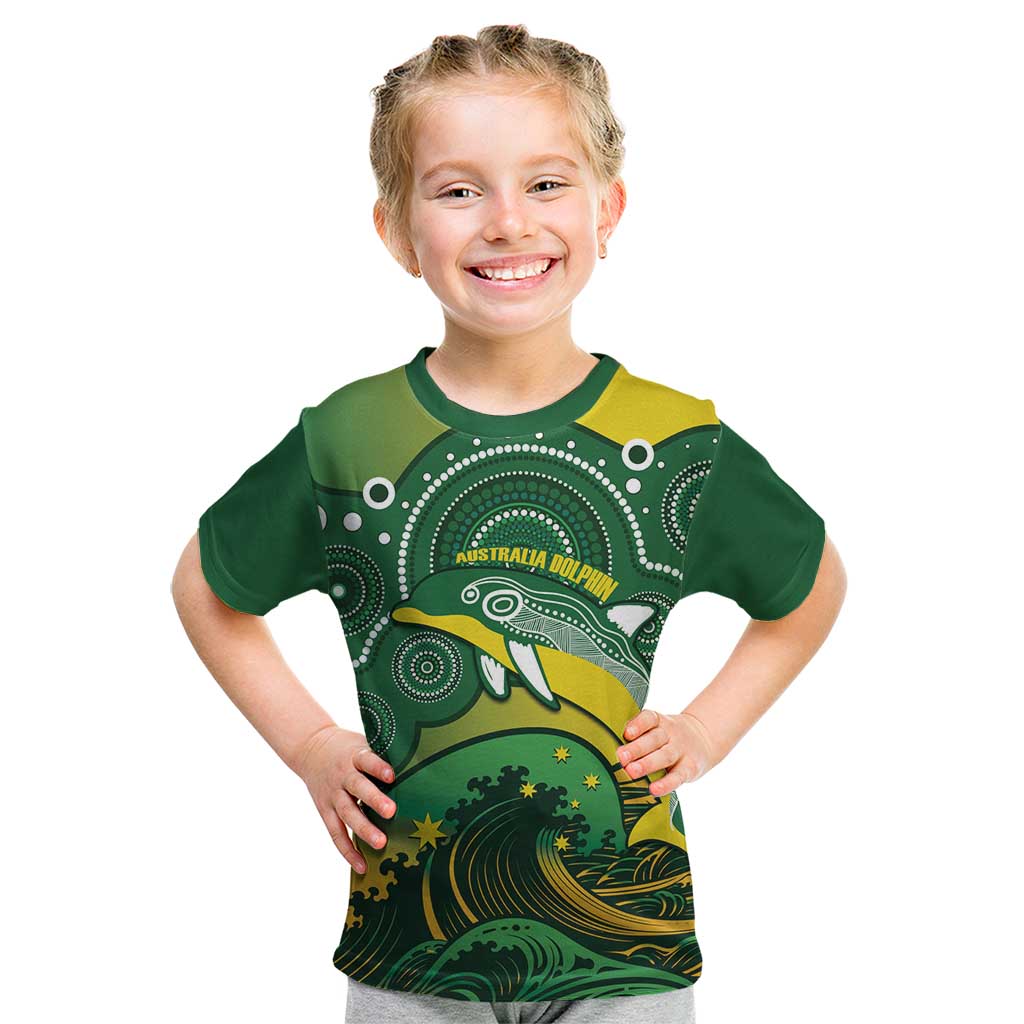 Personalised Australia Swimming Kid T Shirt Aussie Dolphin Aboriginal National Color