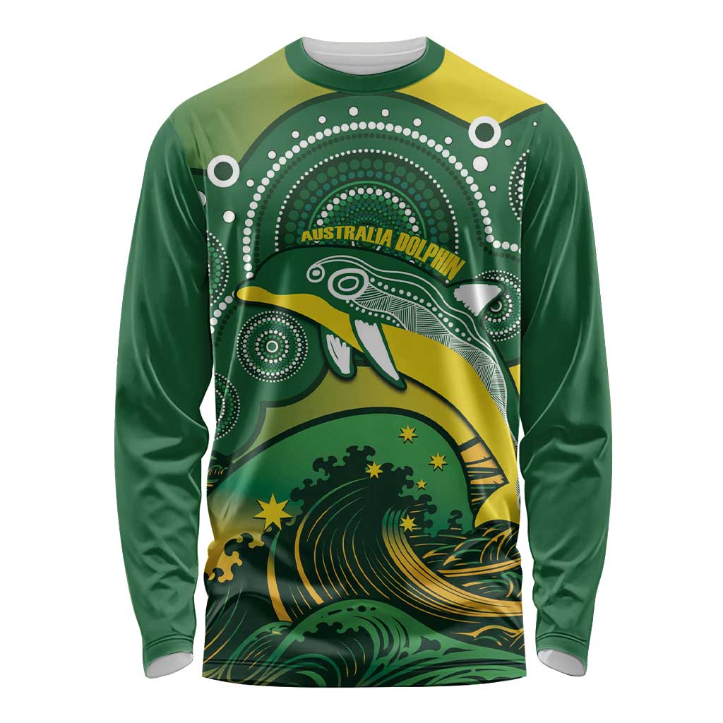 Personalised Australia Swimming Long Sleeve Shirt Aussie Dolphin Aboriginal National Color