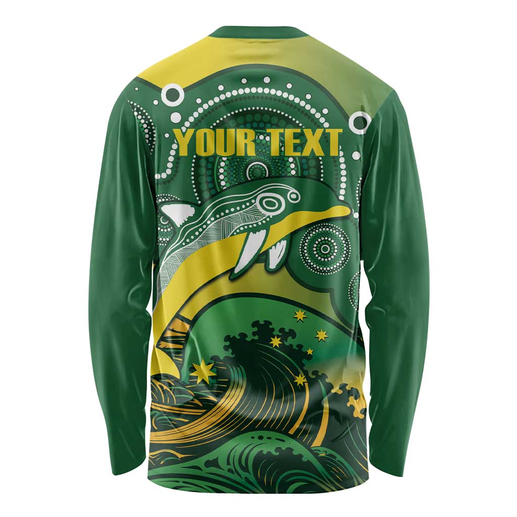 Personalised Australia Swimming Long Sleeve Shirt Aussie Dolphin Aboriginal National Color
