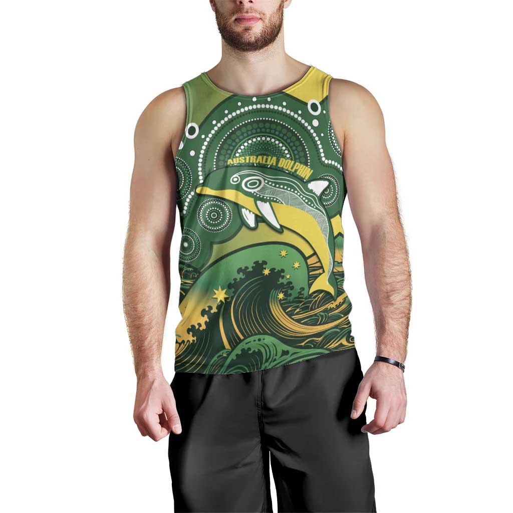 Personalised Australia Swimming Men Tank Top Aussie Dolphin Aboriginal National Color