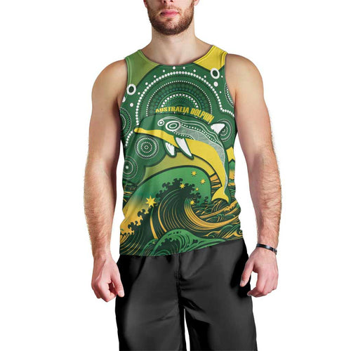 Personalised Australia Swimming Men Tank Top Aussie Dolphin Aboriginal National Color