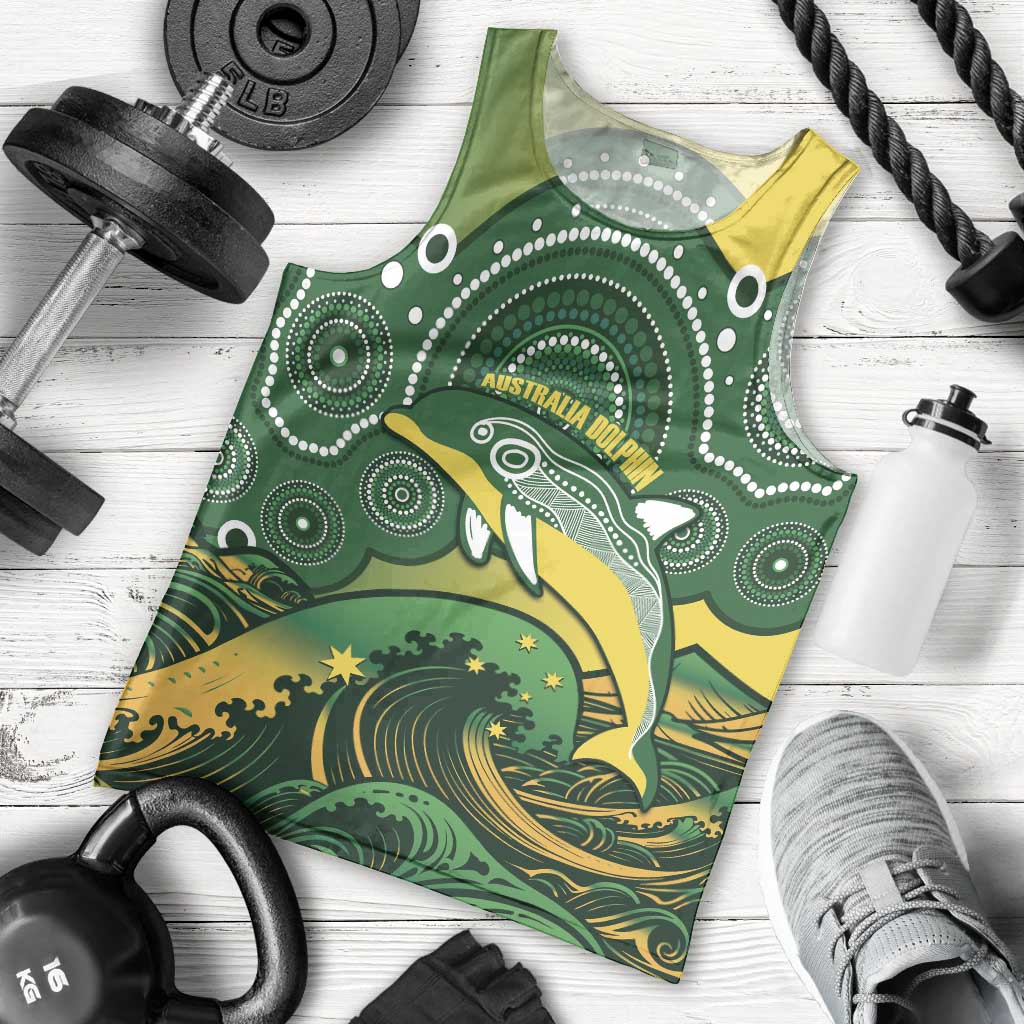 Personalised Australia Swimming Men Tank Top Aussie Dolphin Aboriginal National Color
