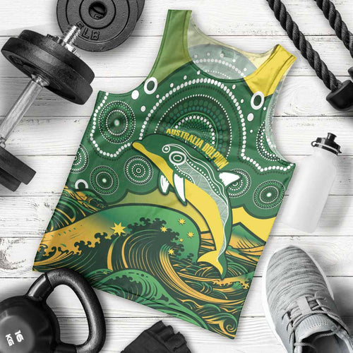 Personalised Australia Swimming Men Tank Top Aussie Dolphin Aboriginal National Color
