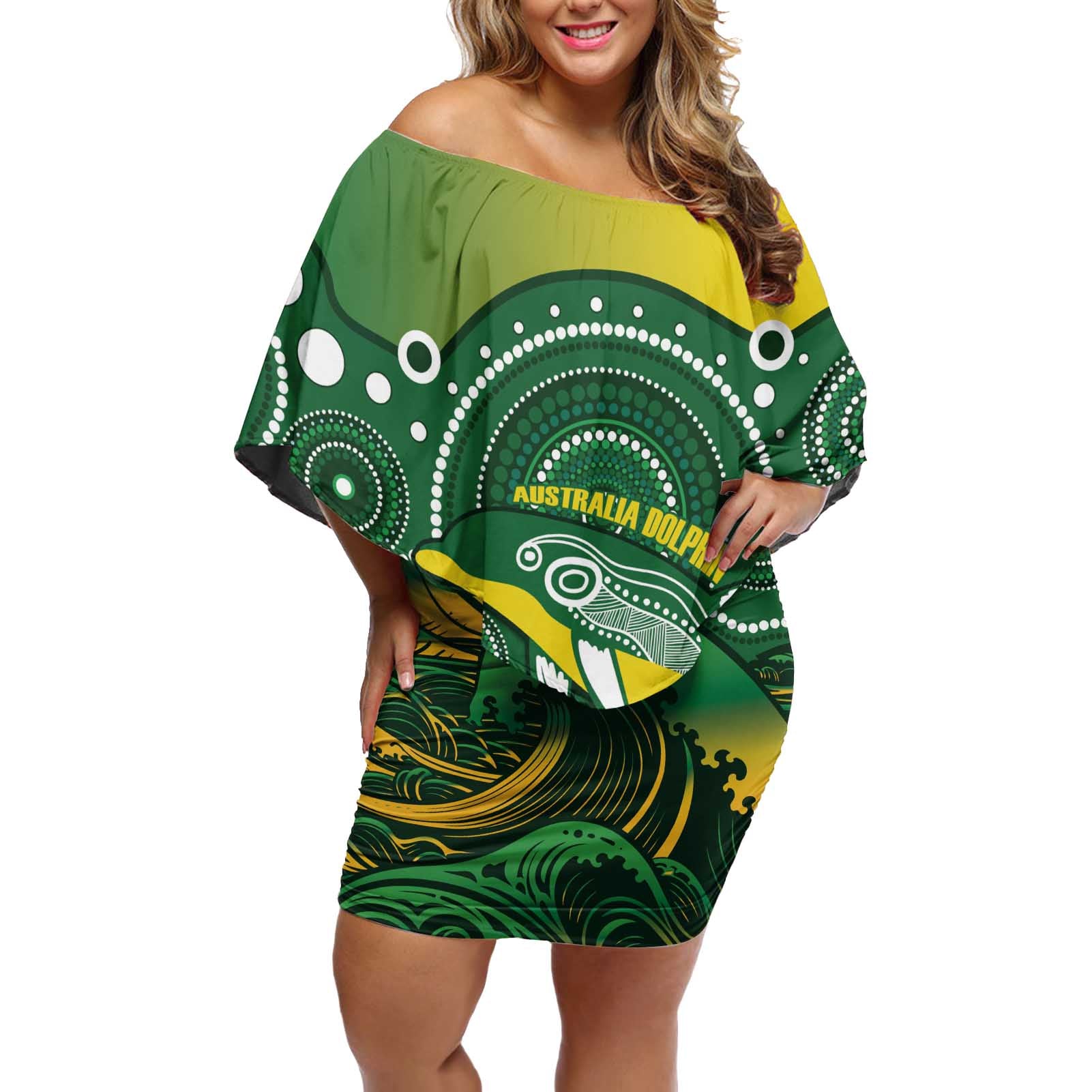 Personalised Australia Swimming Off Shoulder Short Dress Aussie Dolphin Aboriginal National Color