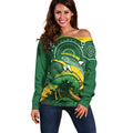 Personalised Australia Swimming Off Shoulder Sweater Aussie Dolphin Aboriginal National Color