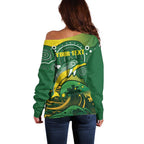 Personalised Australia Swimming Off Shoulder Sweater Aussie Dolphin Aboriginal National Color