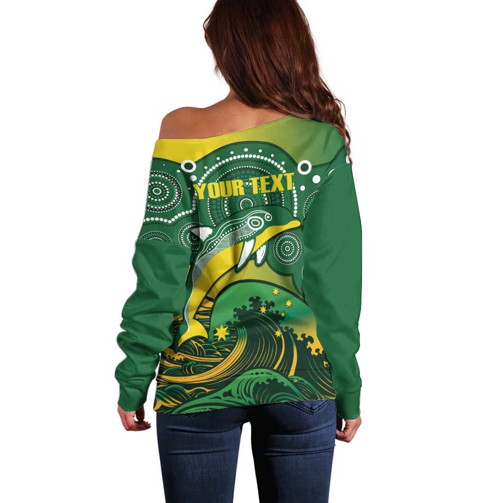 Personalised Australia Swimming Off Shoulder Sweater Aussie Dolphin Aboriginal National Color