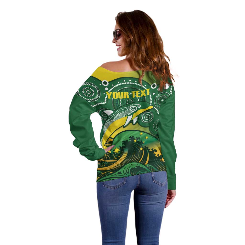 Personalised Australia Swimming Off Shoulder Sweater Aussie Dolphin Aboriginal National Color