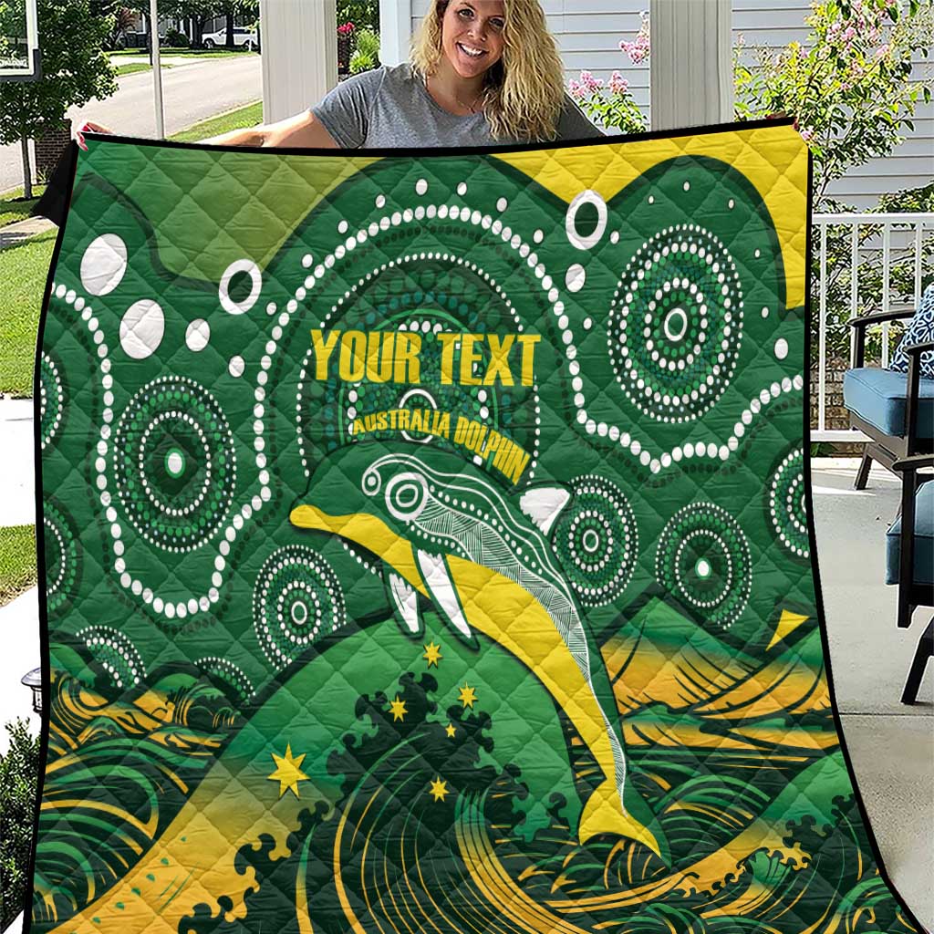Personalised Australia Swimming Quilt Aussie Dolphin Aboriginal National Color
