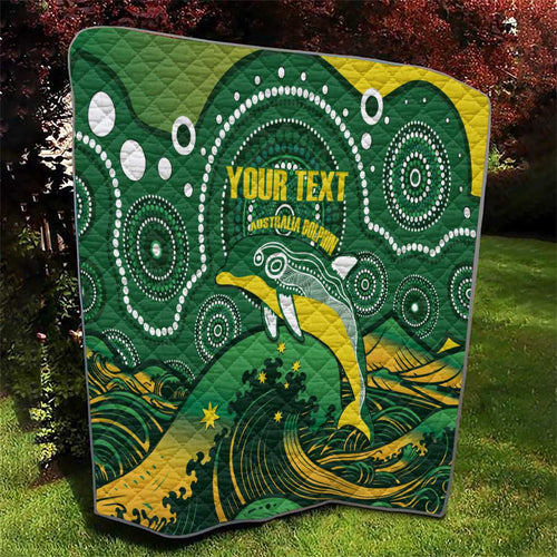 Personalised Australia Swimming Quilt Aussie Dolphin Aboriginal National Color