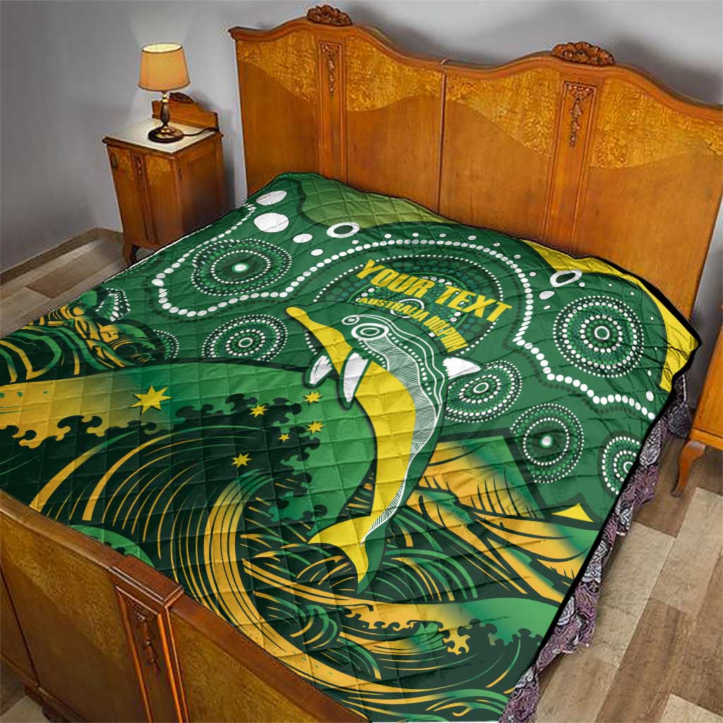 Personalised Australia Swimming Quilt Aussie Dolphin Aboriginal National Color