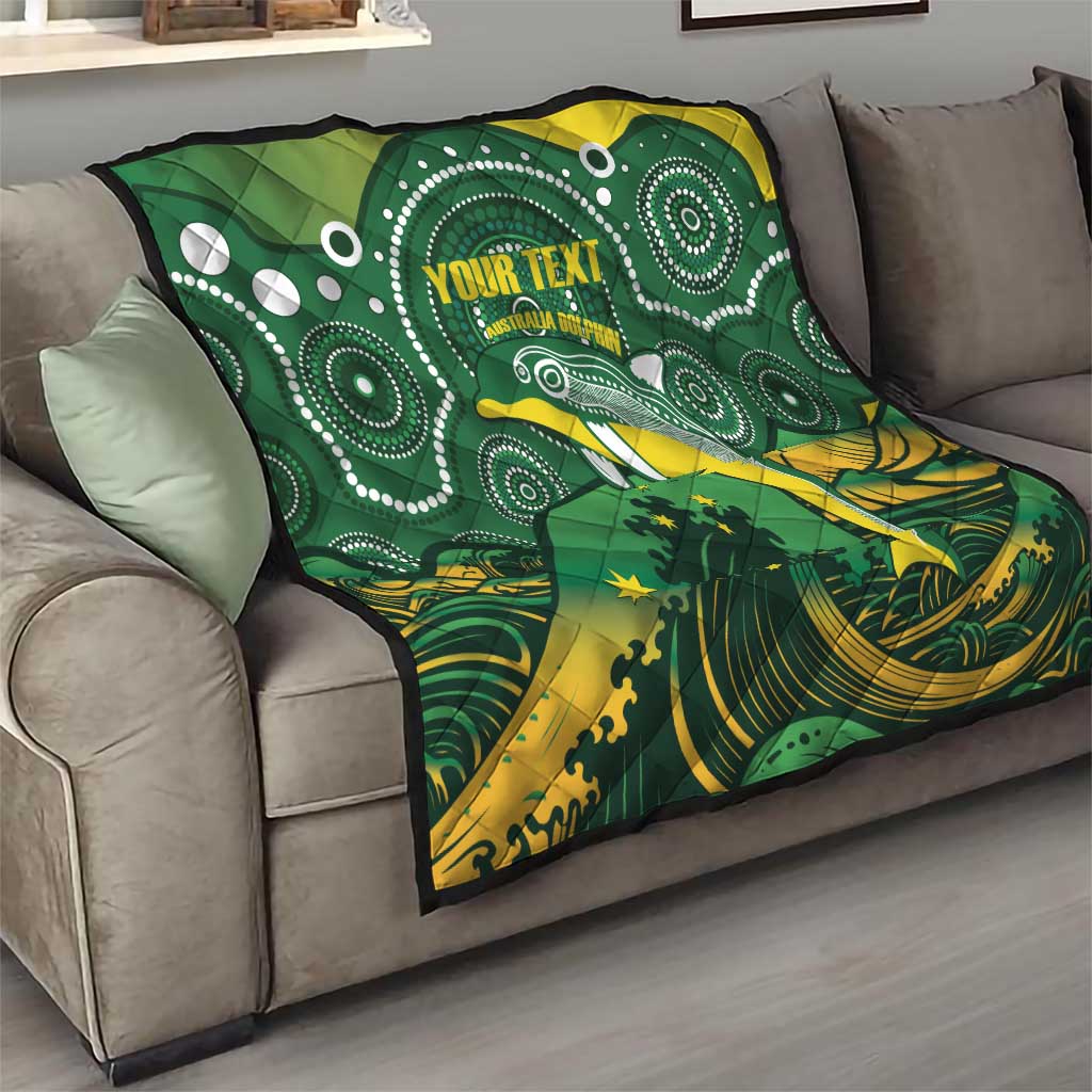 Personalised Australia Swimming Quilt Aussie Dolphin Aboriginal National Color