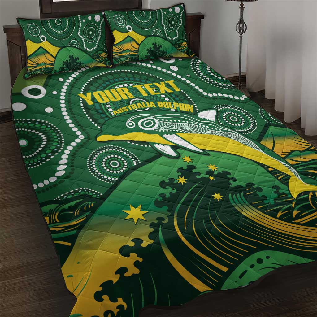 Personalised Australia Swimming Quilt Bed Set Aussie Dolphin Aboriginal National Color