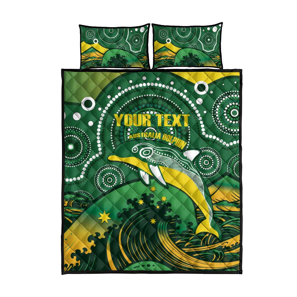 Personalised Australia Swimming Quilt Bed Set Aussie Dolphin Aboriginal National Color