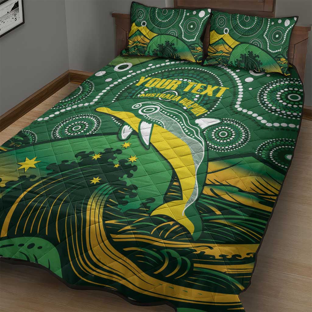 Personalised Australia Swimming Quilt Bed Set Aussie Dolphin Aboriginal National Color