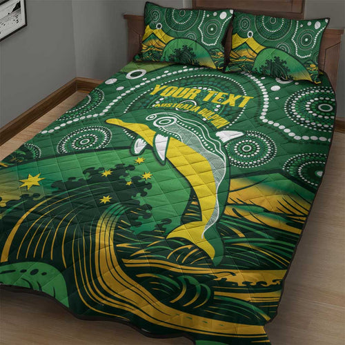 Personalised Australia Swimming Quilt Bed Set Aussie Dolphin Aboriginal National Color