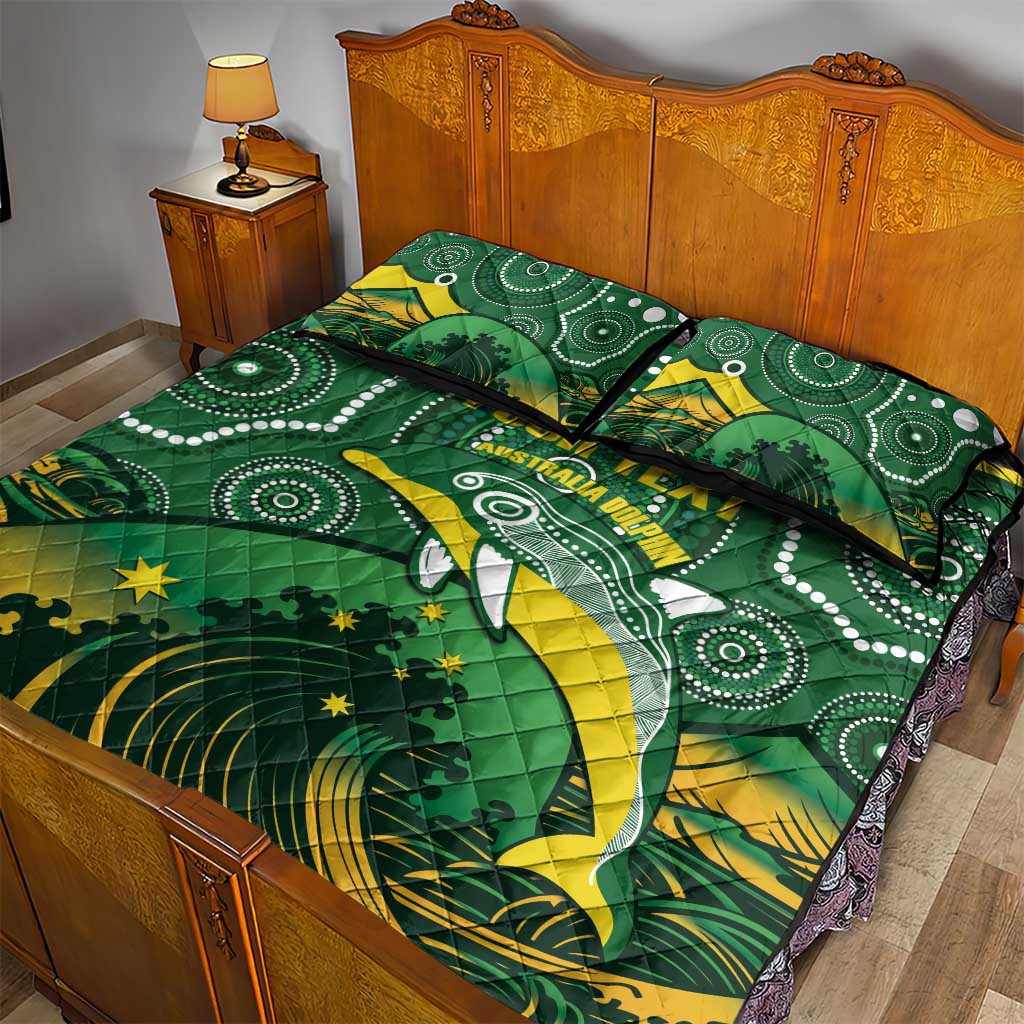 Personalised Australia Swimming Quilt Bed Set Aussie Dolphin Aboriginal National Color