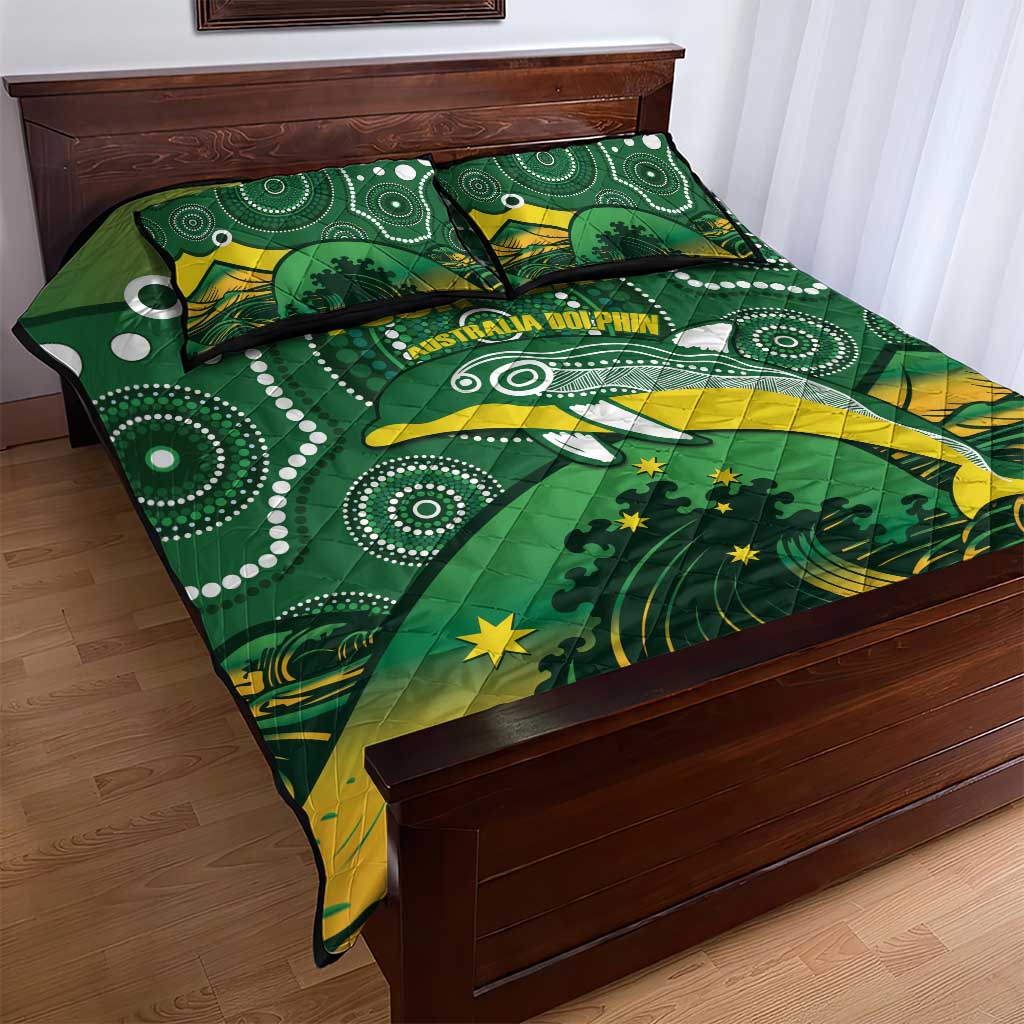 Personalised Australia Swimming Quilt Bed Set Aussie Dolphin Aboriginal National Color