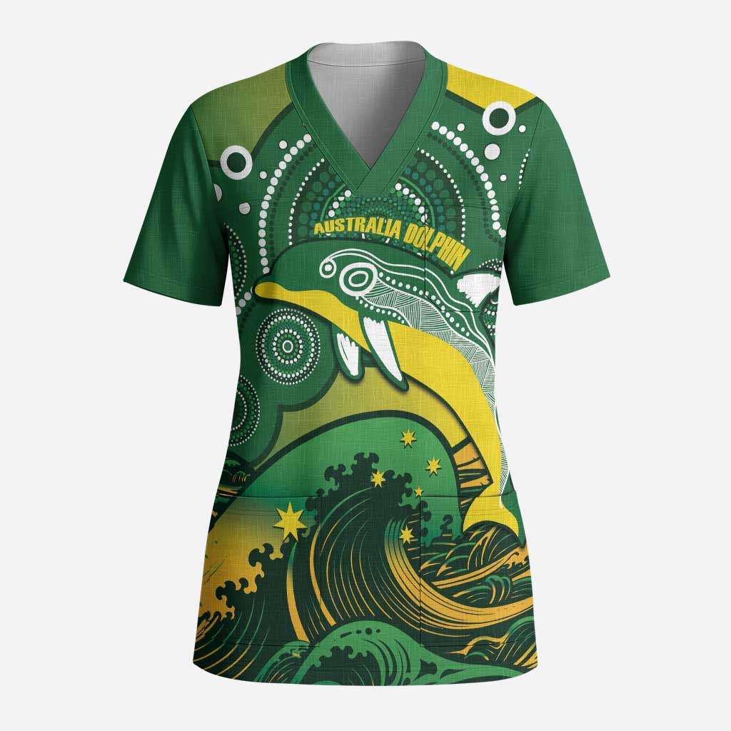 Personalised Australia Swimming Scrub Top Aussie Dolphin Aboriginal National Color - Aussie Hoodie
