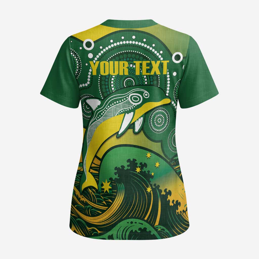 Personalised Australia Swimming Scrub Top Aussie Dolphin Aboriginal National Color - Aussie Hoodie