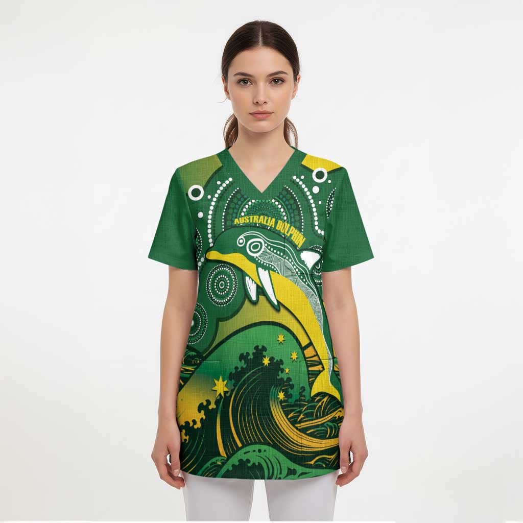 Personalised Australia Swimming Scrub Top Aussie Dolphin Aboriginal National Color - Aussie Hoodie