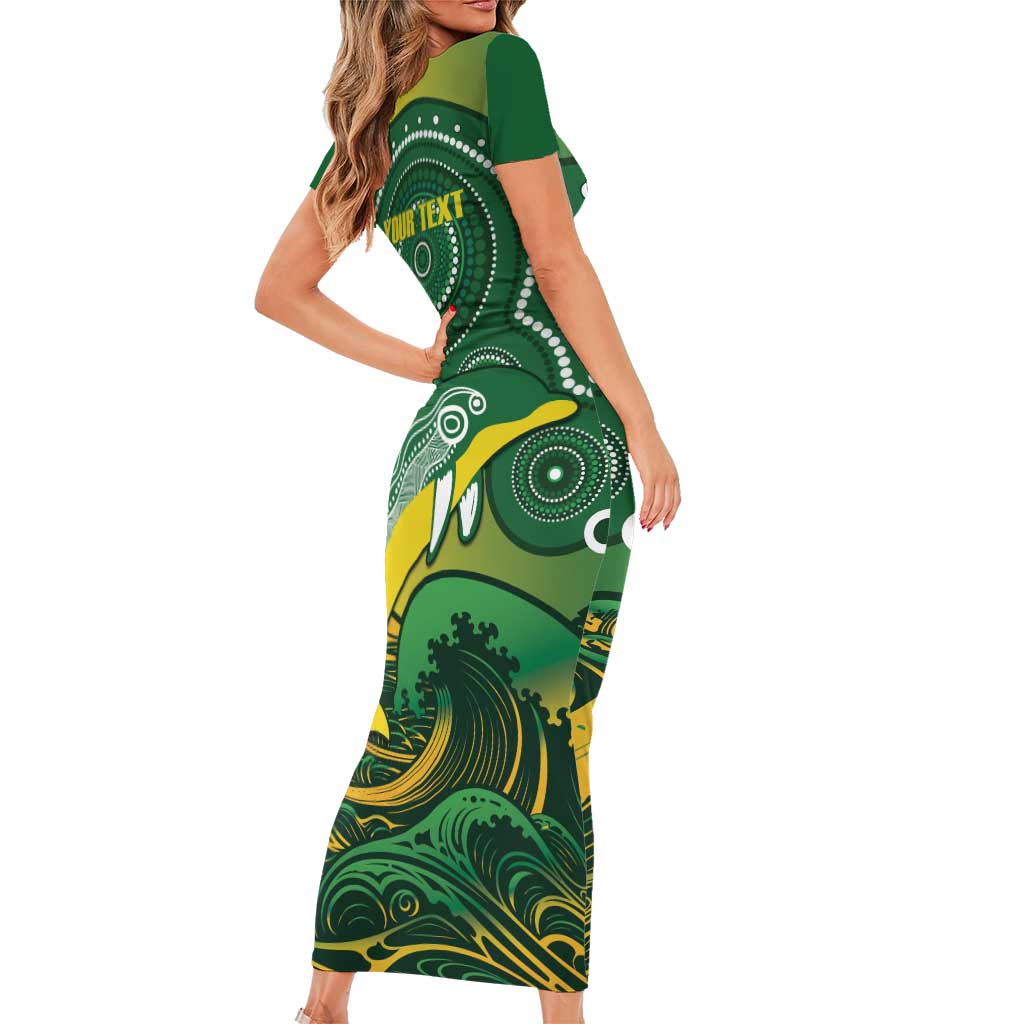 Personalised Australia Swimming Short Sleeve Bodycon Dress Aussie Dolphin Aboriginal National Color