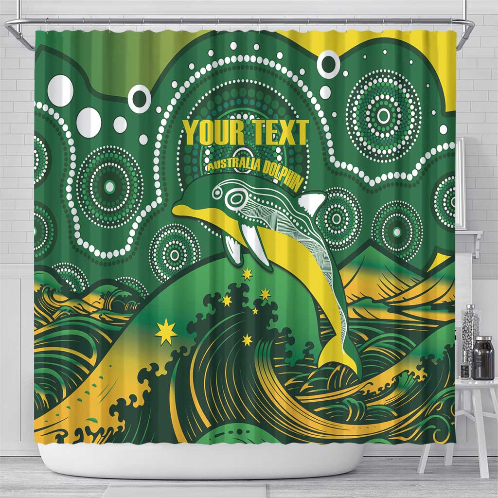 Personalised Australia Swimming Shower Curtain Aussie Dolphin Aboriginal National Color