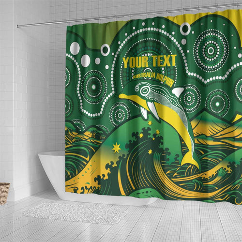 Personalised Australia Swimming Shower Curtain Aussie Dolphin Aboriginal National Color