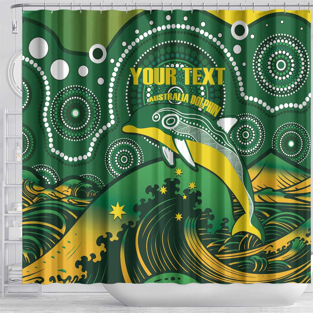 Personalised Australia Swimming Shower Curtain Aussie Dolphin Aboriginal National Color