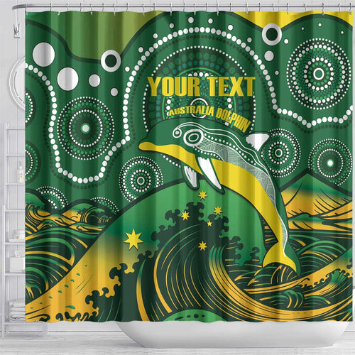 Personalised Australia Swimming Shower Curtain Aussie Dolphin Aboriginal National Color