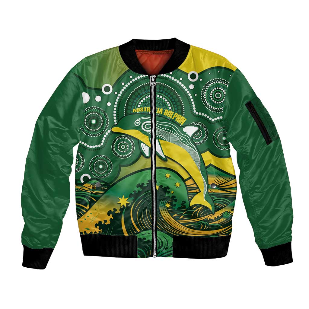 Personalised Australia Swimming Sleeve Zip Bomber Jacket Aussie Dolphin Aboriginal National Color