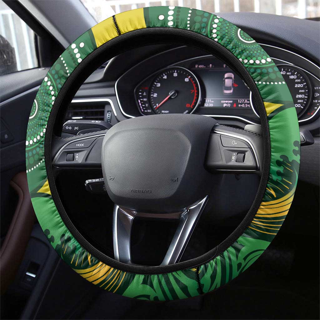 Australia Swimming Steering Wheel Cover Aussie Dolphin Aboriginal National Color