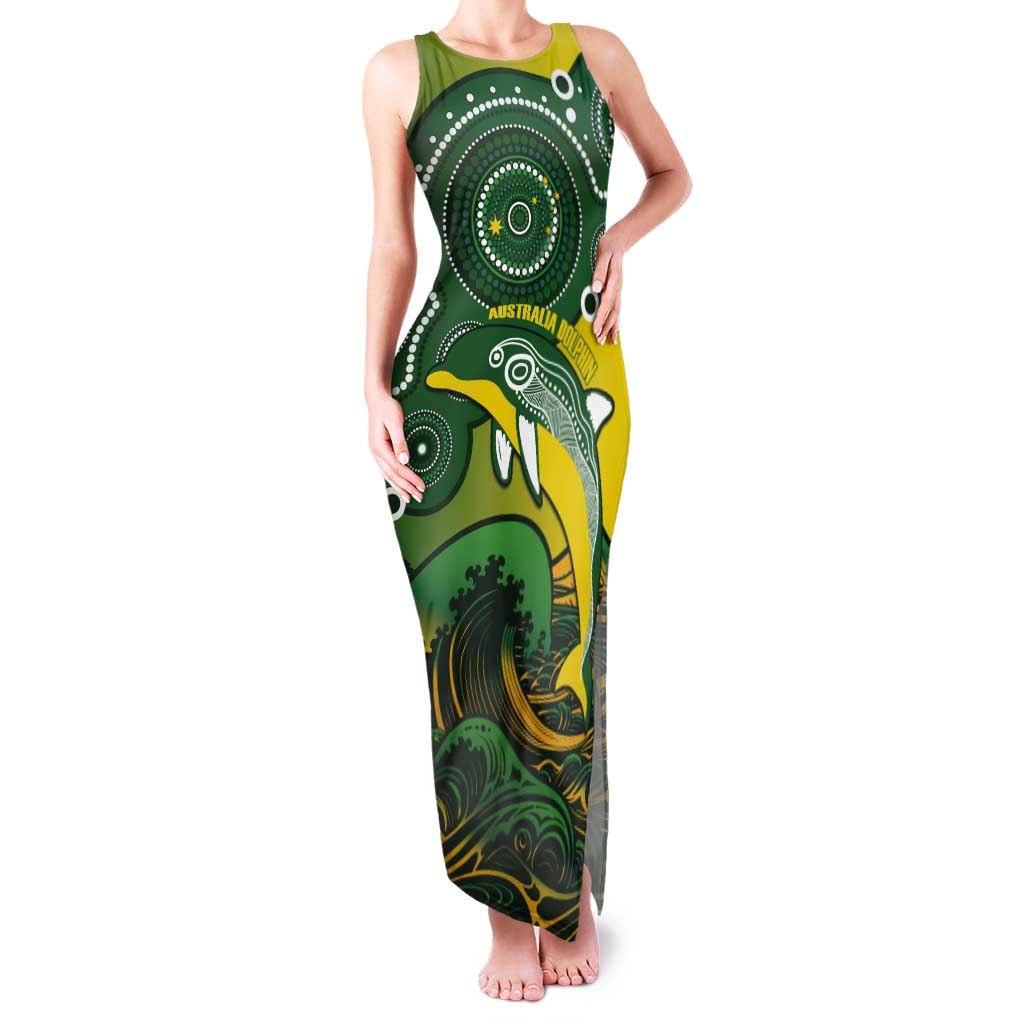 Personalised Australia Swimming Tank Maxi Dress Aussie Dolphin Aboriginal National Color