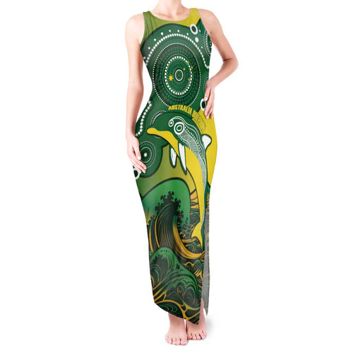 Personalised Australia Swimming Tank Maxi Dress Aussie Dolphin Aboriginal National Color