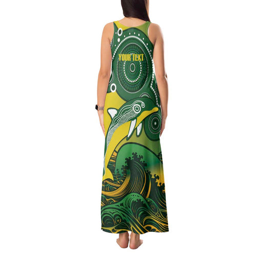 Personalised Australia Swimming Tank Maxi Dress Aussie Dolphin Aboriginal National Color