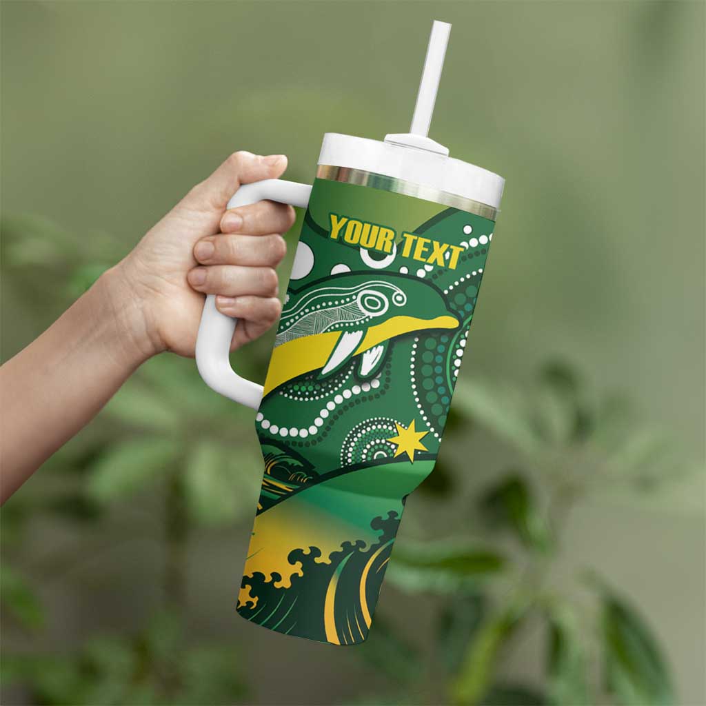 Personalised Australia Swimming Tumbler With Handle Aussie Dolphin Aboriginal National Color