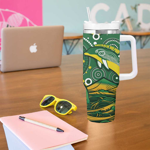 Personalised Australia Swimming Tumbler With Handle Aussie Dolphin Aboriginal National Color