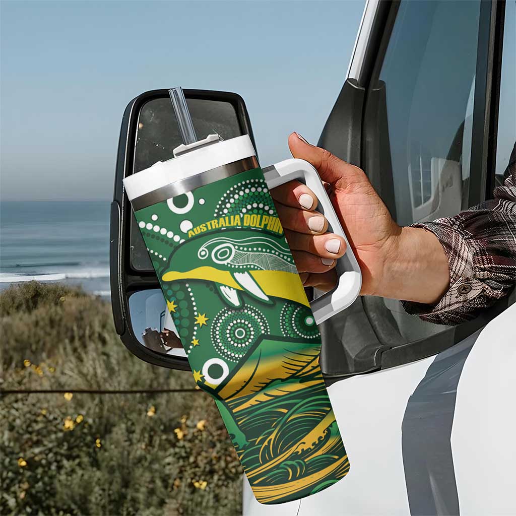 Personalised Australia Swimming Tumbler With Handle Aussie Dolphin Aboriginal National Color
